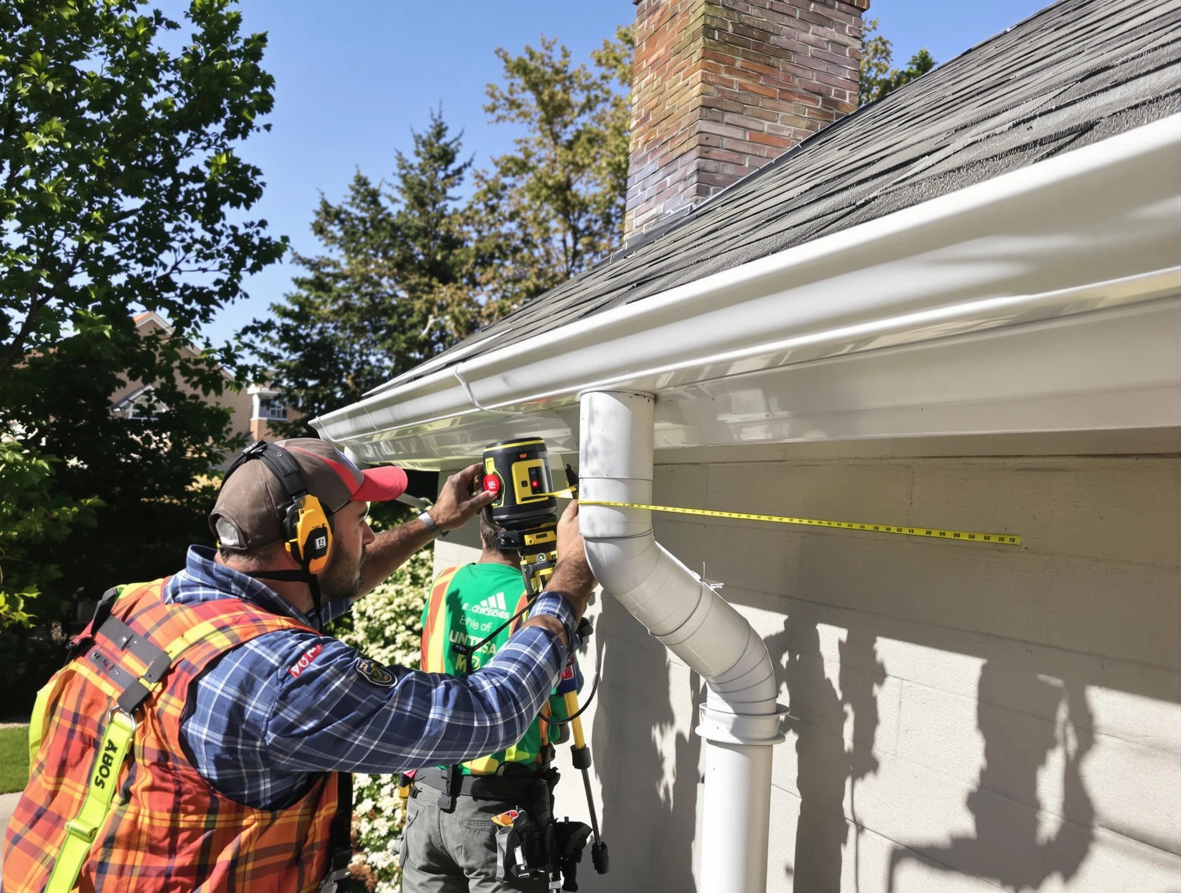 Cuyahoga Falls Roofing Company installing downspouts at a property in Cuyahoga Falls, OH