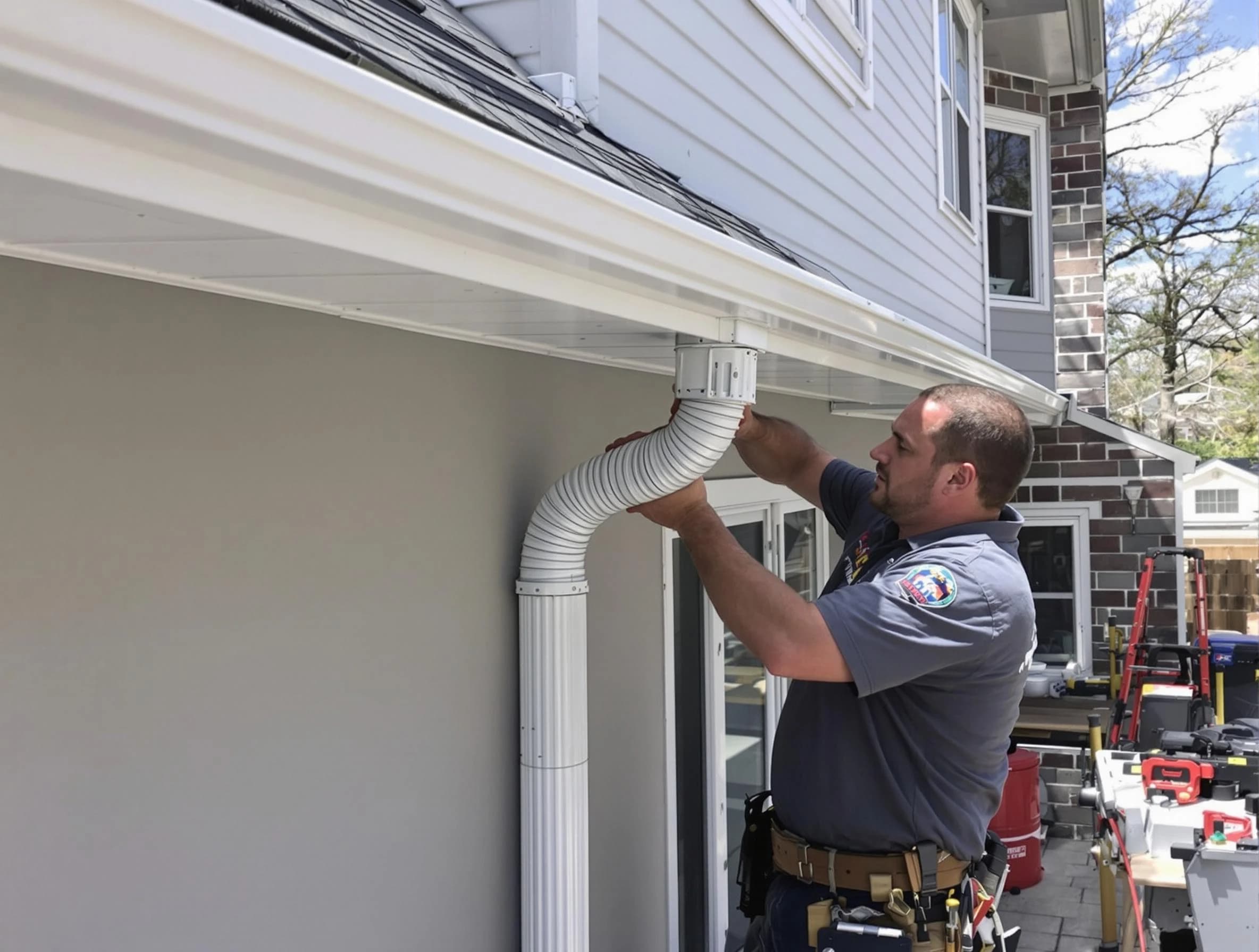 Downspouts installed by Cuyahoga Falls Roofing Company to guide water away in Cuyahoga Falls, OH