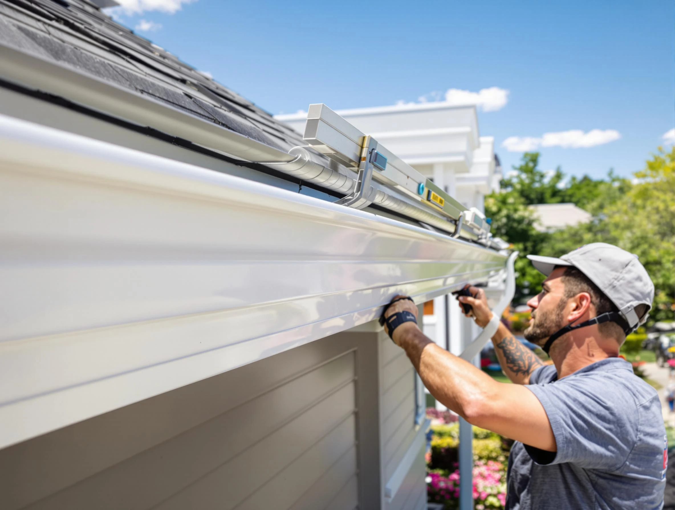 Newly installed gutters by Cuyahoga Falls Roofing Company for a home in Cuyahoga Falls, OH