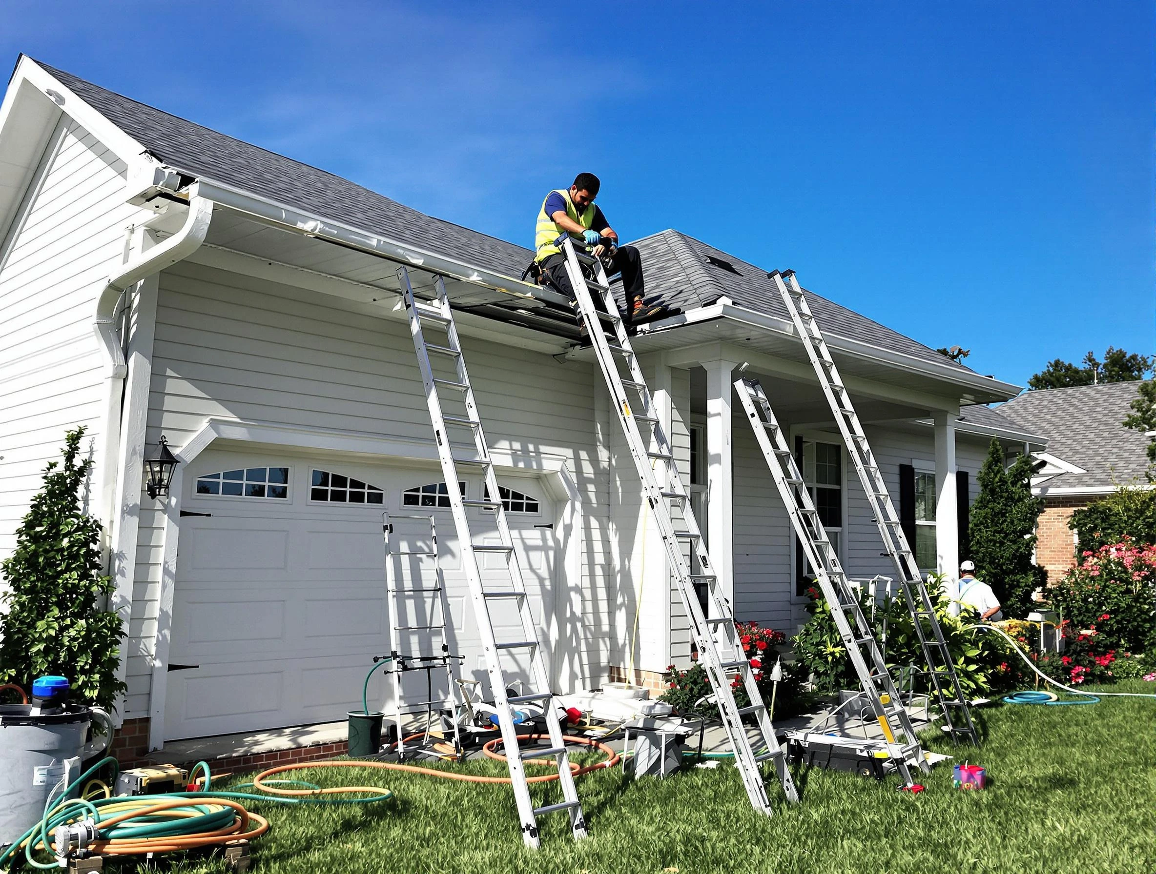 Removal of old gutters by Cuyahoga Falls Roofing Company to install new system in Cuyahoga Falls, OH